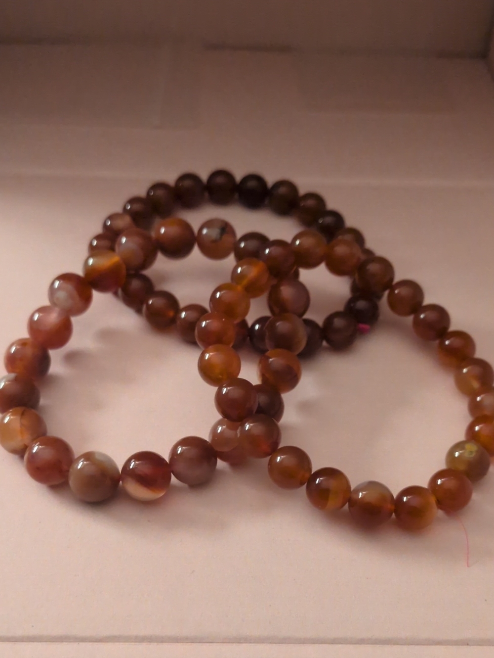 Brown Agate Beaded Stretch Bracelet Trio